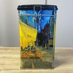 Vincent van Gogh 'Cafe Terrace at Night' Decorative Tin Canister - Blue & Yellow